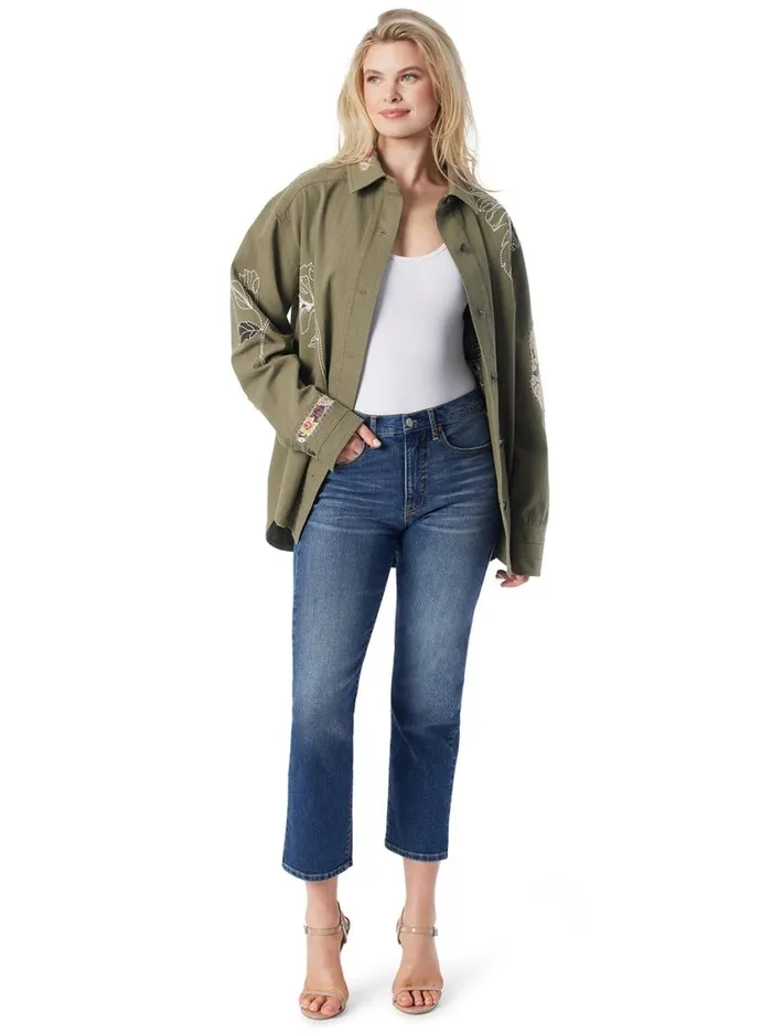 Women Jackets Blazers and Kimonos Jessica Simpson Embellished Shacket In Bronze Green