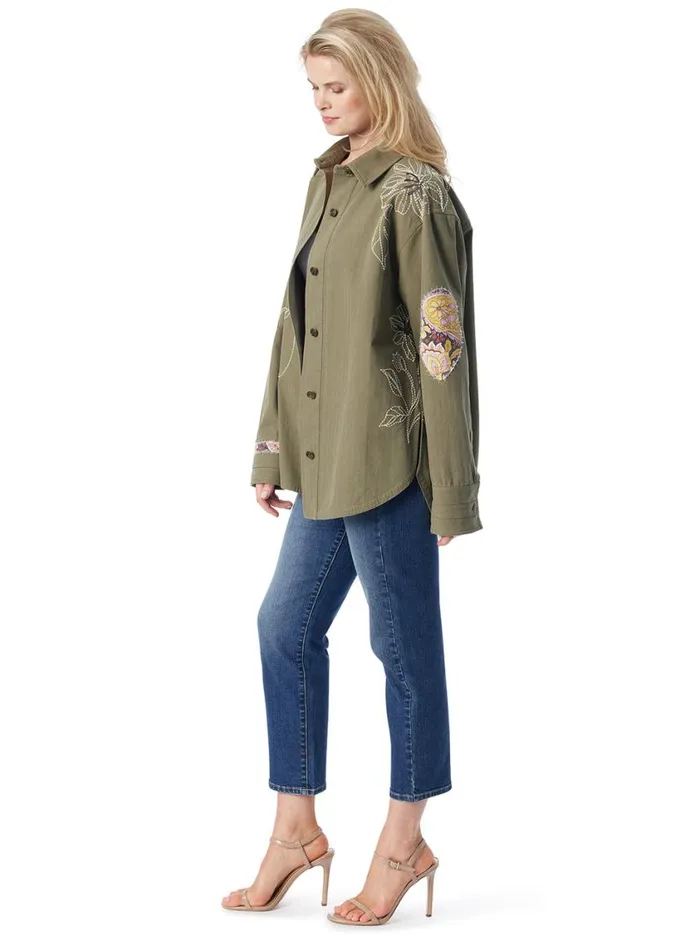 Women Jackets Blazers and Kimonos Jessica Simpson Embellished Shacket In Bronze Green