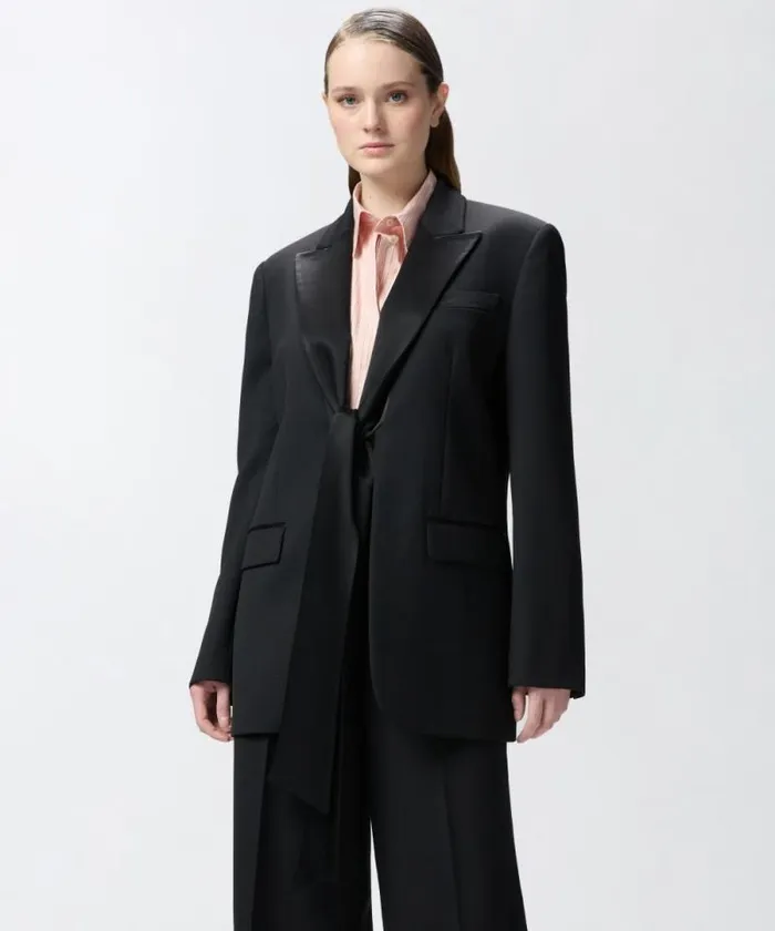 Women Jackets Pinko Oversized Wool Blazer With Satin Collar Limo Black