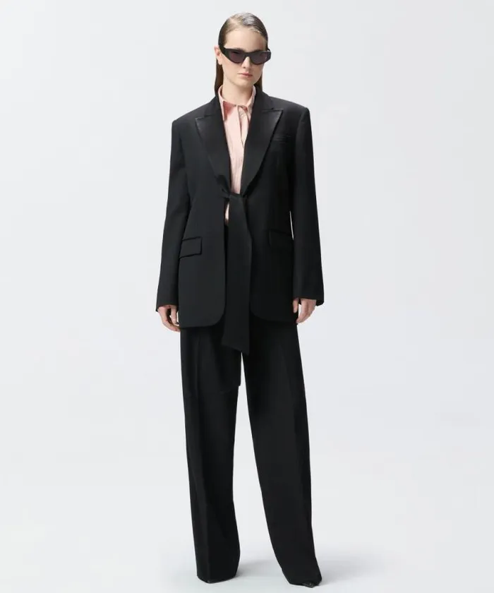 Women Jackets Pinko Oversized Wool Blazer With Satin Collar Limo Black Women Jackets Pinko Oversized Wool Blazer With Satin Collar Limo Black