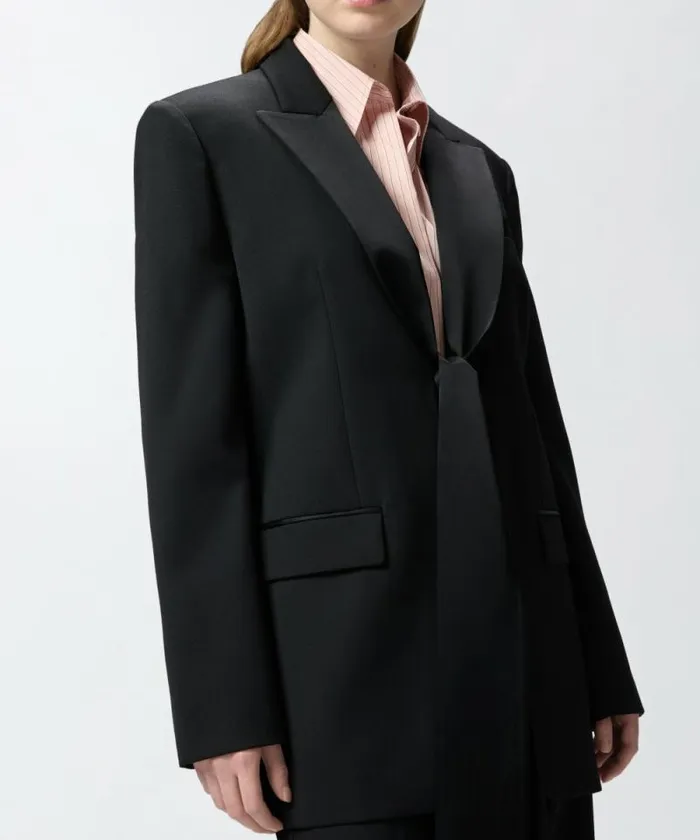 Women Jackets Pinko Oversized Wool Blazer With Satin Collar Limo Black Women Jackets Pinko Oversized Wool Blazer With Satin Collar Limo Black