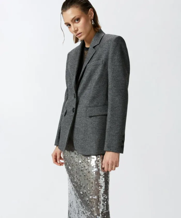 Women Jackets Pinko Salt And Pepper Patterned Flannel Blazer Blackgrey