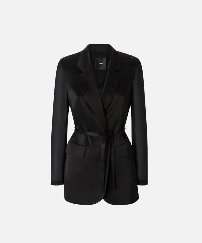 Women Jackets Pinko Shiny Blazer With Transparent Sleeves Limo Black Women Jackets Pinko Shiny Blazer With Transparent Sleeves Limo Black