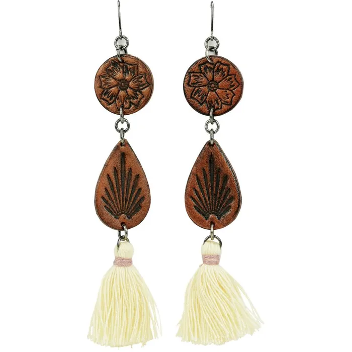 WOMEN Justin Tooled Leather Earrings Brown Justin Boots Jewelry