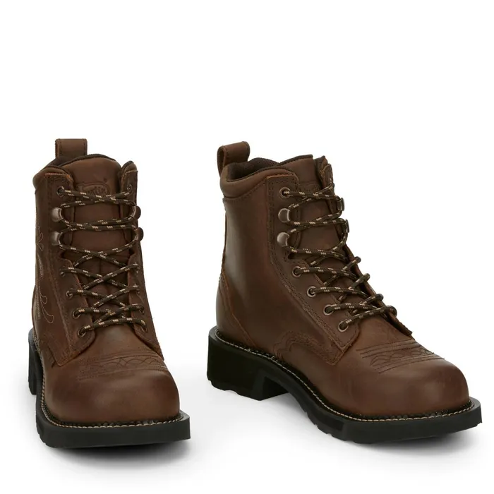 WOMEN Katerina 6034 Steel Toe Waterproof Work Boot Aged Bark Justin Boots Work