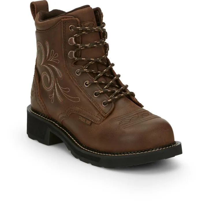 WOMEN Katerina 6034 Steel Toe Waterproof Work Boot Aged Bark Justin Boots Work