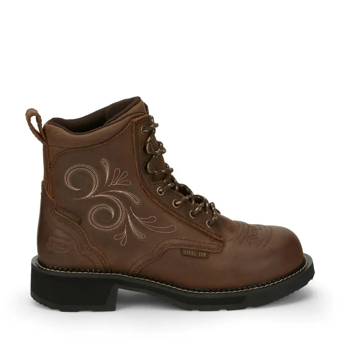 WOMEN Katerina 6034 Steel Toe Waterproof Work Boot Aged Bark Justin Boots Work