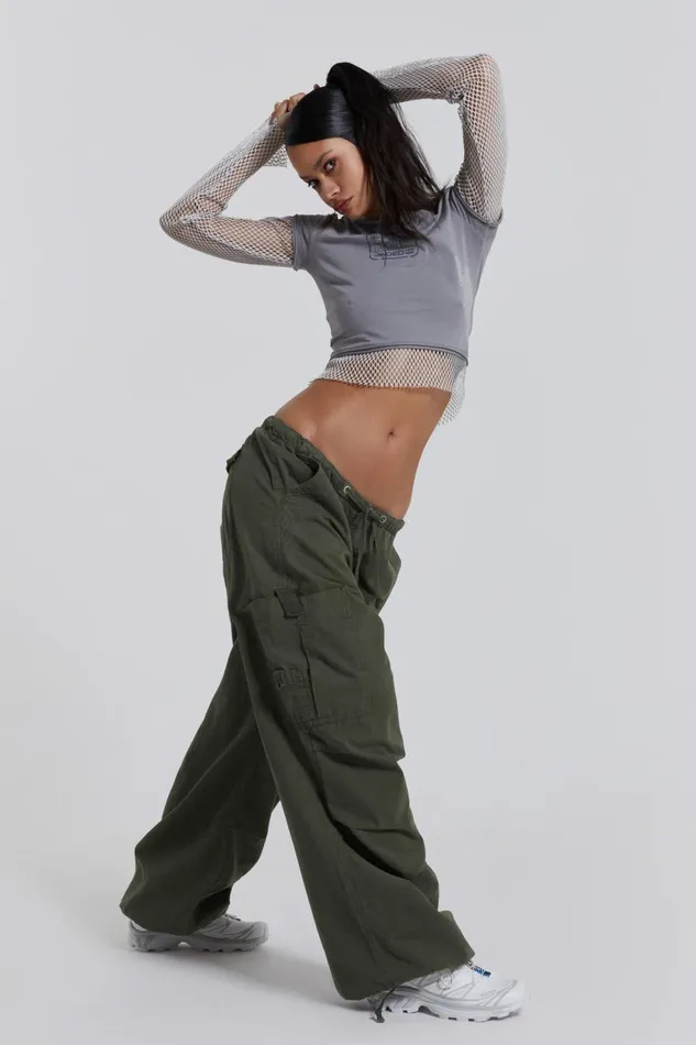 Women Khaki Parachute Cargo Pants Jaded London Trousers and Pants