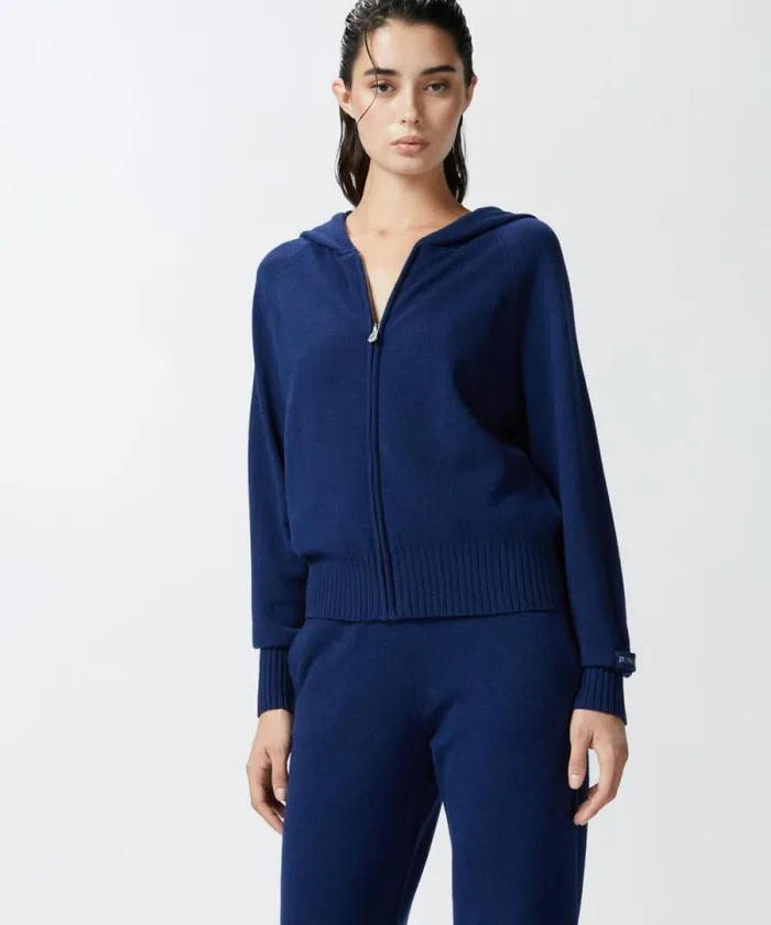 Women Knitwear Pinko Cashmereblend Hoodie With Zip Iris Blue Women Knitwear Pinko Cashmereblend Hoodie With Zip Iris Blue