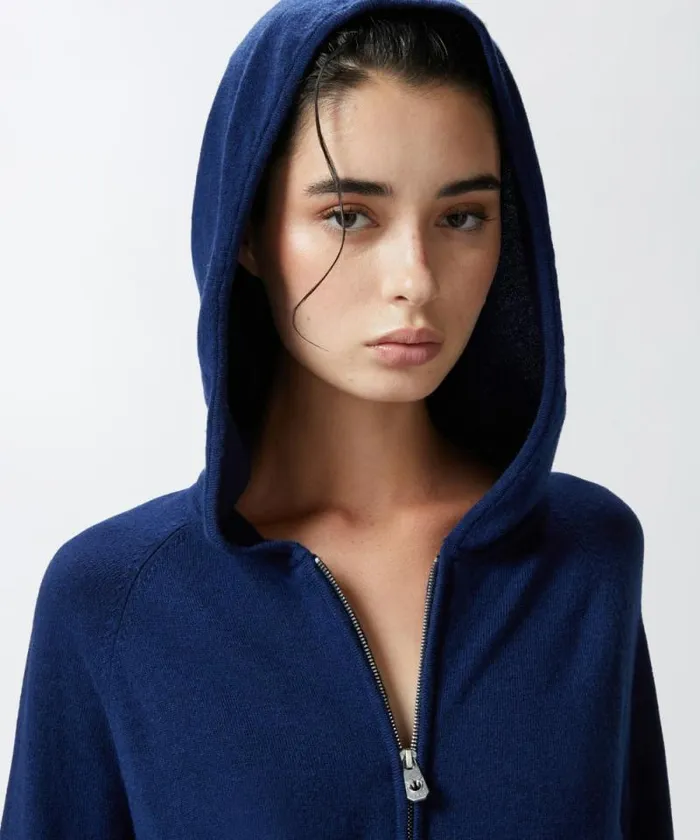 Women Knitwear Pinko Cashmereblend Hoodie With Zip Iris Blue Women Knitwear Pinko Cashmereblend Hoodie With Zip Iris Blue