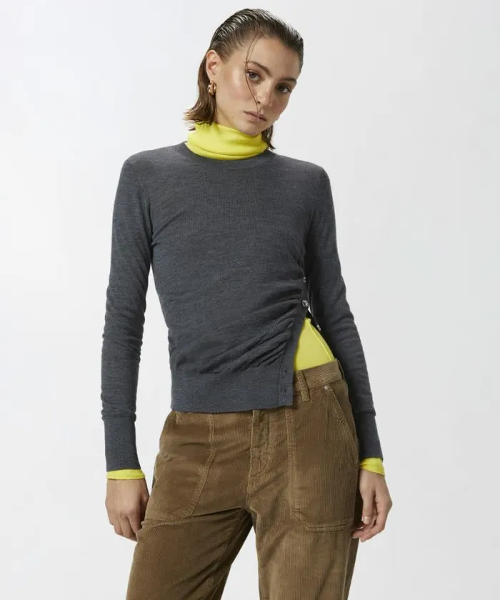Women Knitwear Pinko Wool Sweater With Side Buttons Greycrow Women Knitwear Pinko Wool Sweater With Side Buttons Greycrow