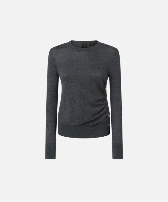Women Knitwear Pinko Wool Sweater With Side Buttons Greycrow Women Knitwear Pinko Wool Sweater With Side Buttons Greycrow