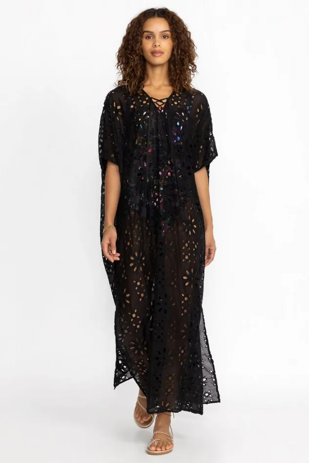 Women LACE UP MAXI KAFTAN DRESS Black Johnny Was Swim and Resort