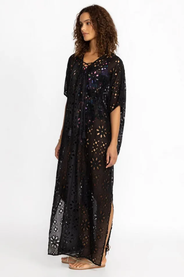 Women LACE UP MAXI KAFTAN DRESS Black Johnny Was Swim and Resort Women LACE UP MAXI KAFTAN DRESS Black Johnny Was Swim and Resort