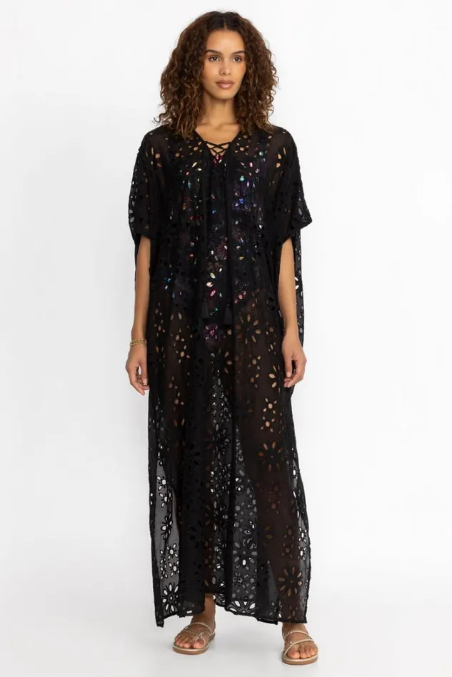 Women LACE UP MAXI KAFTAN DRESS Black Johnny Was Swim and Resort Women LACE UP MAXI KAFTAN DRESS Black Johnny Was Swim and Resort