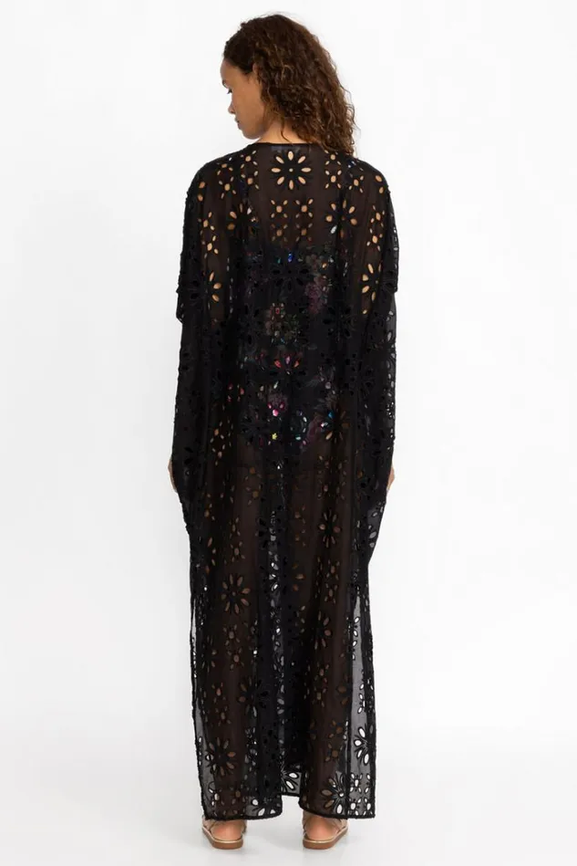 Women LACE UP MAXI KAFTAN DRESS Black Johnny Was Swim and Resort Women LACE UP MAXI KAFTAN DRESS Black Johnny Was Swim and Resort