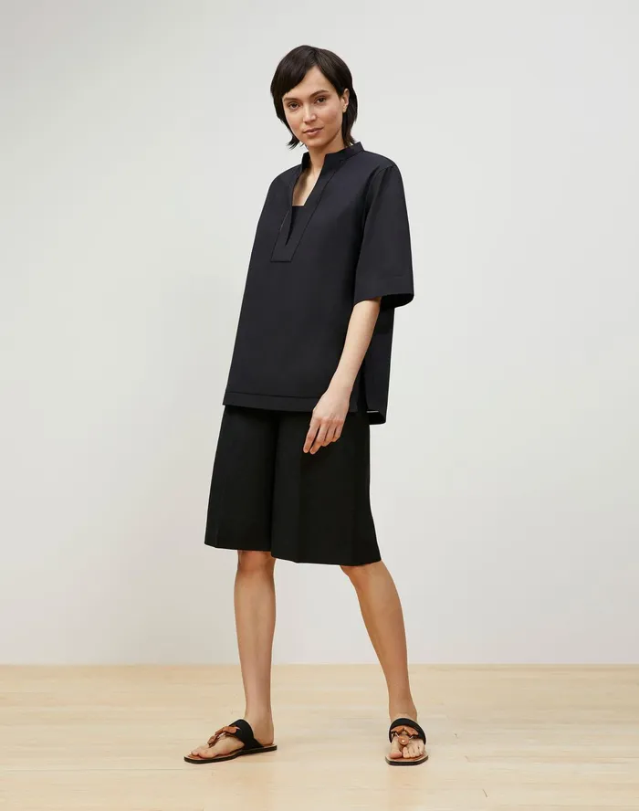 Women Lafayette 148 New York Blouses and Shirts Etta Shirt In Italian Sculpted Kindcotton Black