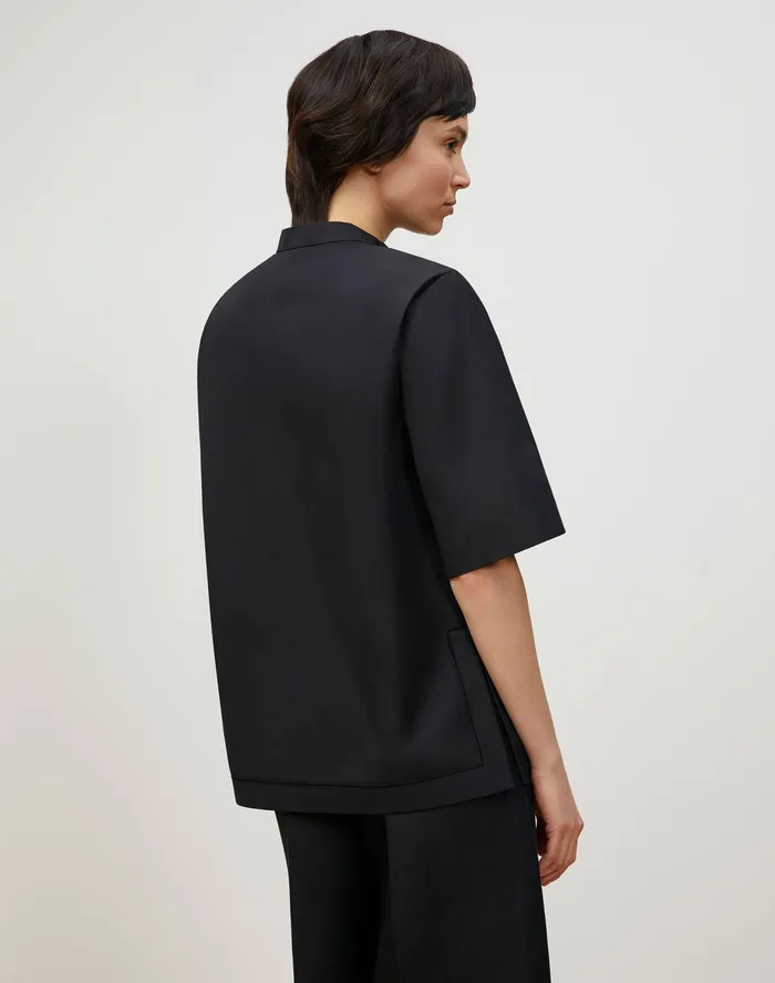 Women Lafayette 148 New York Blouses and Shirts Etta Shirt In Italian Sculpted Kindcotton Black