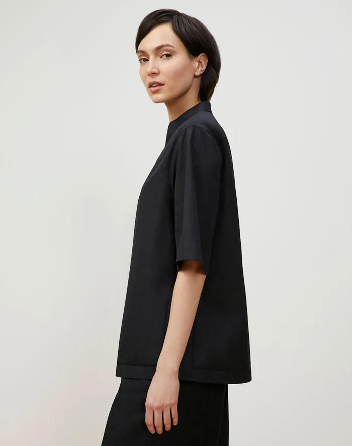 Women Lafayette 148 New York Blouses and Shirts Etta Shirt In Italian Sculpted Kindcotton Black