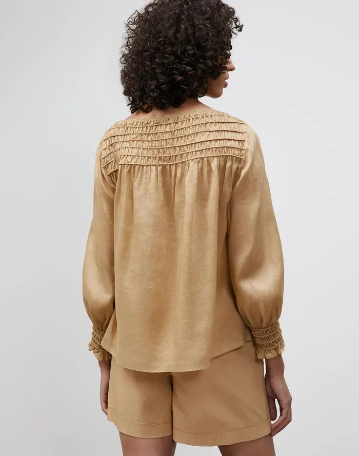 Women Lafayette 148 New York Blouses and Shirts Paley Blouse In Gemma Cloth Honeynut