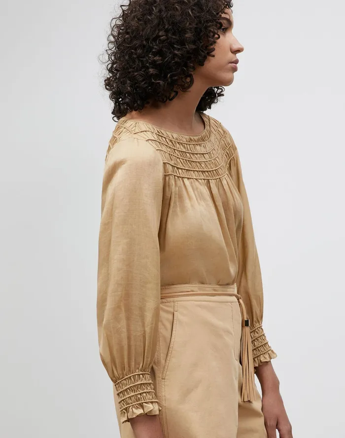Women Lafayette 148 New York Blouses and Shirts Paley Blouse In Gemma Cloth Honeynut