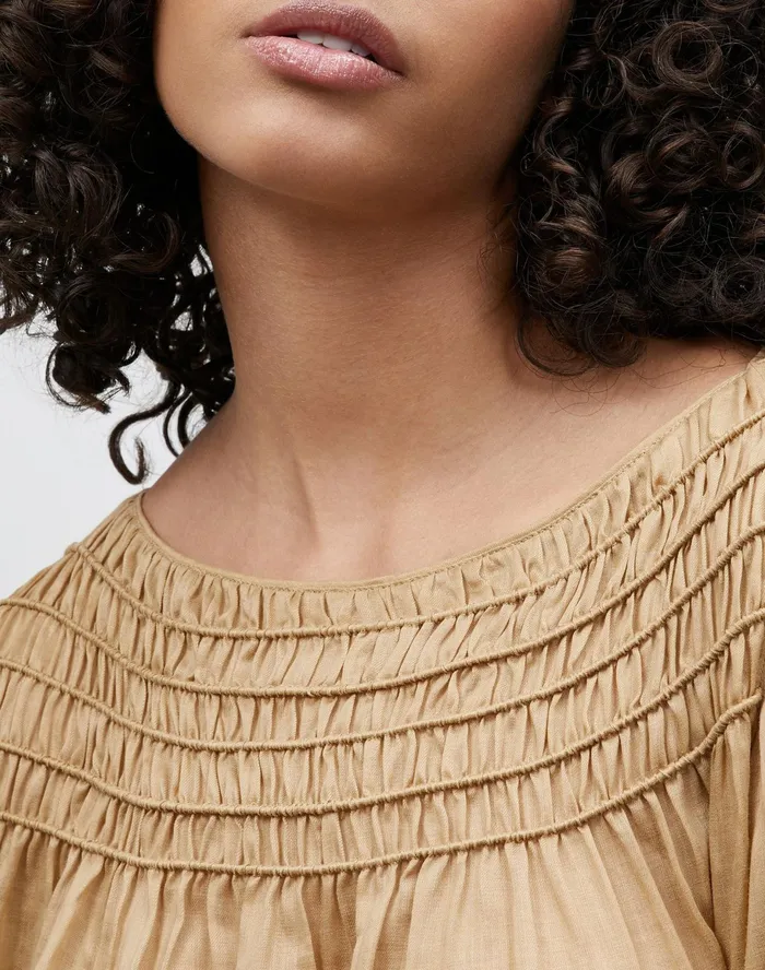 Women Lafayette 148 New York Blouses and Shirts Paley Blouse In Gemma Cloth Honeynut