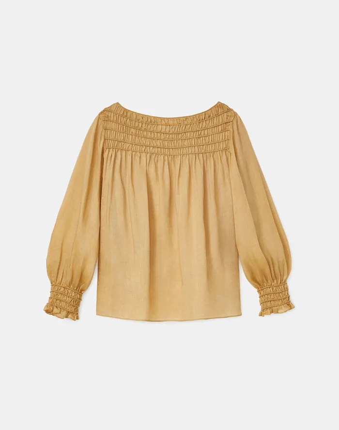 Women Lafayette 148 New York Blouses and Shirts Paley Blouse In Gemma Cloth Honeynut