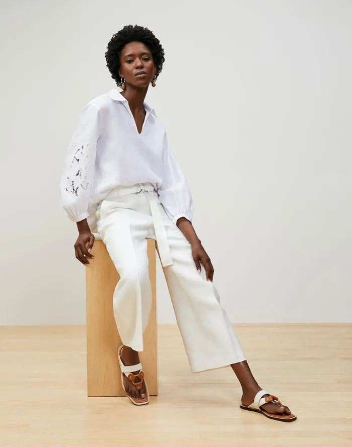 Women Lafayette 148 New York Blouses and Shirts Parker Blouse In Embroidered Summer Linen White