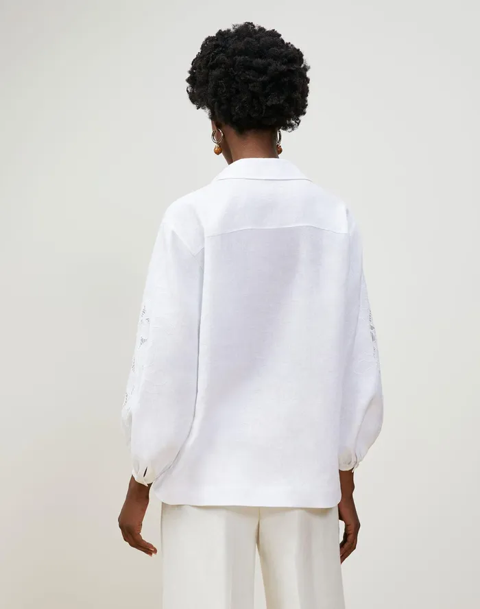 Women Lafayette 148 New York Blouses and Shirts Parker Blouse In Embroidered Summer Linen White
