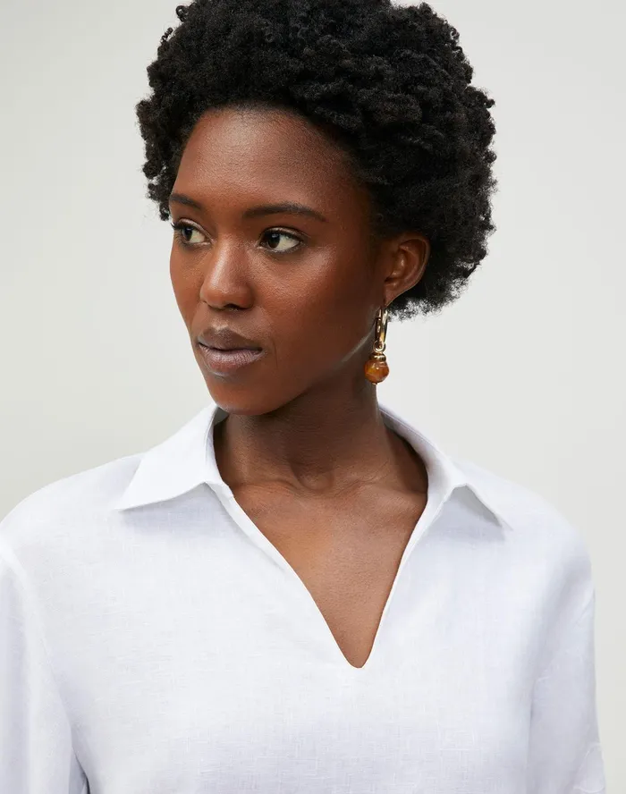 Women Lafayette 148 New York Blouses and Shirts Parker Blouse In Embroidered Summer Linen White