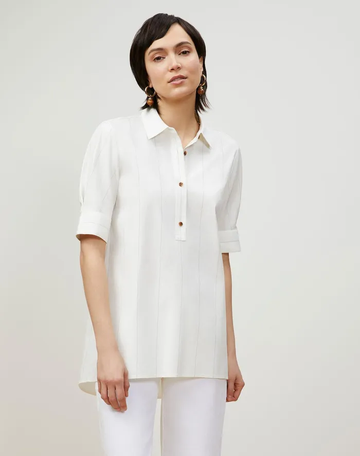 Women Lafayette 148 New York Blouses and Shirts Petite Boyes Shirt In Striped Italian Cotton Cloud Multi Women Lafayette 148 New York Blouses and Shirts Petite Boyes Shirt In Striped Italian Cotton Cloud Multi