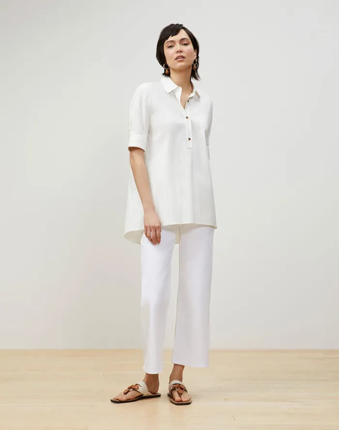 Women Lafayette 148 New York Blouses and Shirts Petite Boyes Shirt In Striped Italian Cotton Cloud Multi