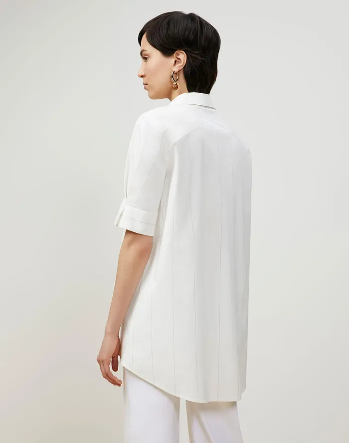 Women Lafayette 148 New York Blouses and Shirts Petite Boyes Shirt In Striped Italian Cotton Cloud Multi