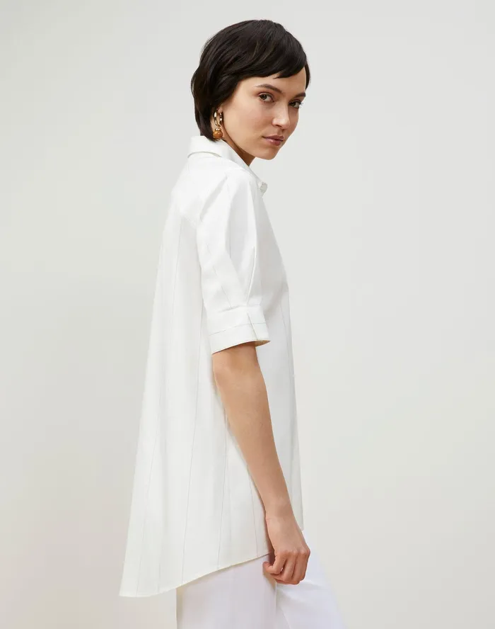 Women Lafayette 148 New York Blouses and Shirts Petite Boyes Shirt In Striped Italian Cotton Cloud Multi