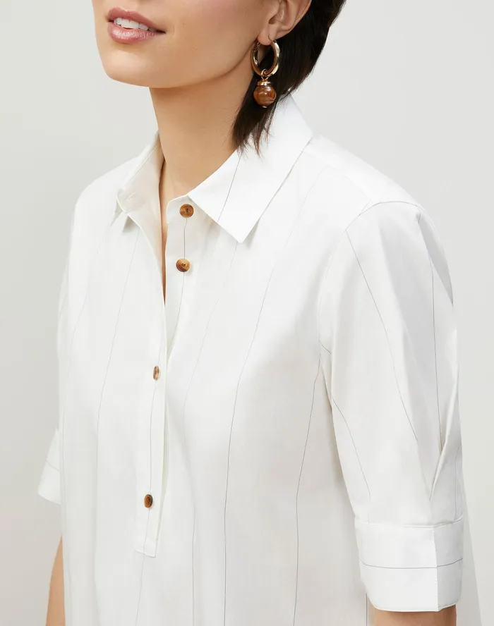 Women Lafayette 148 New York Blouses and Shirts Petite Boyes Shirt In Striped Italian Cotton Cloud Multi