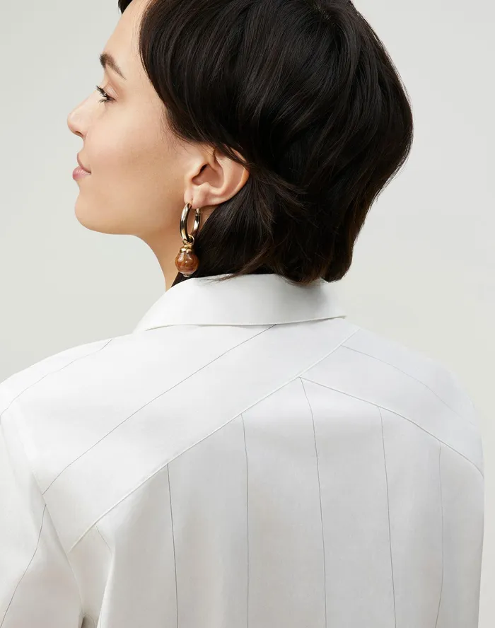 Women Lafayette 148 New York Blouses and Shirts Petite Boyes Shirt In Striped Italian Cotton Cloud Multi