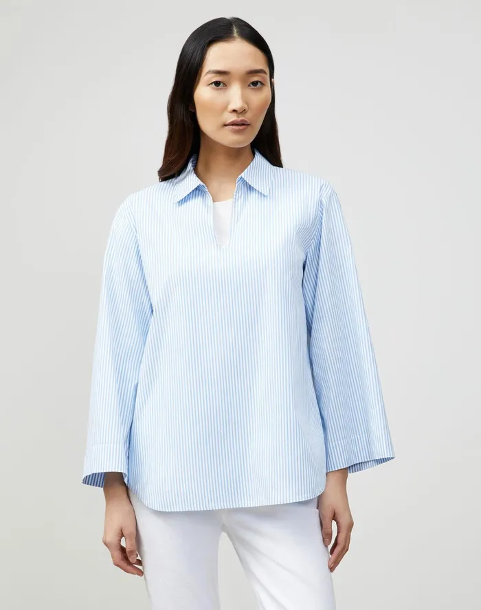 Women Lafayette 148 New York Blouses and Shirts Petite Pelham Shirt In KindCotton Courtland Stripe Fresh Blue Multi Women Lafayette 148 New York Blouses and Shirts Petite Pelham Shirt In KindCotton Courtland Stripe Fresh Blue Multi