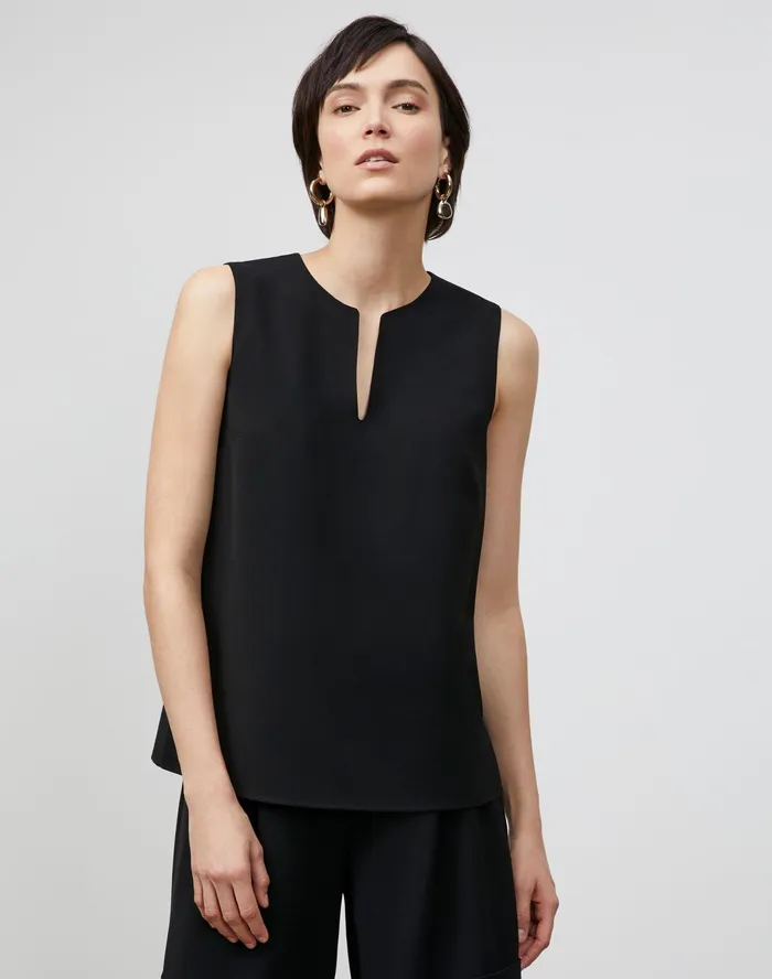 Women Lafayette 148 New York Blouses and Shirts Simona Blouse In Finesse Crepe Black