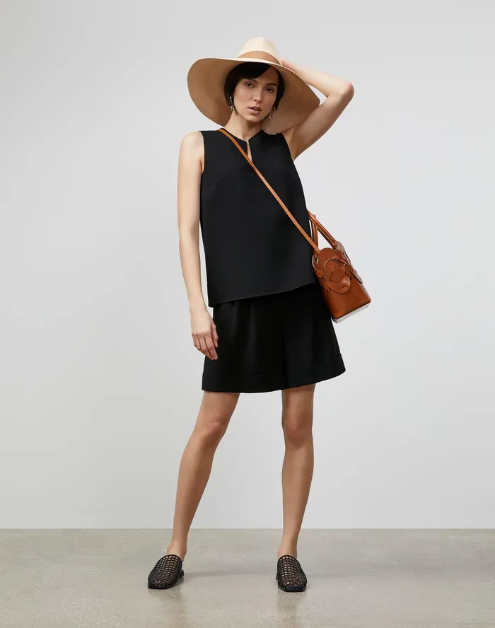 Women Lafayette 148 New York Blouses and Shirts Simona Blouse In Finesse Crepe Black