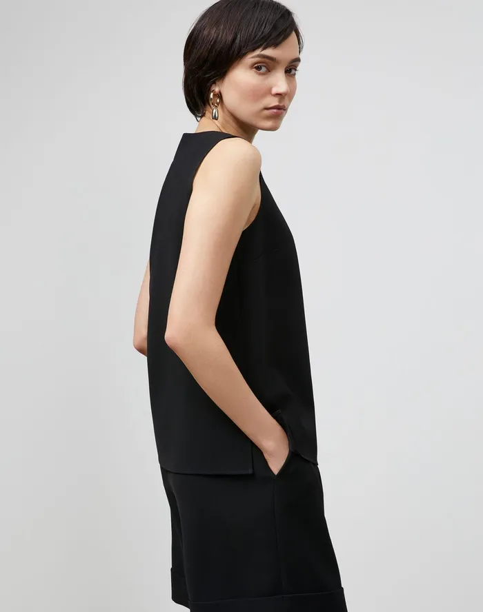 Women Lafayette 148 New York Blouses and Shirts Simona Blouse In Finesse Crepe Black