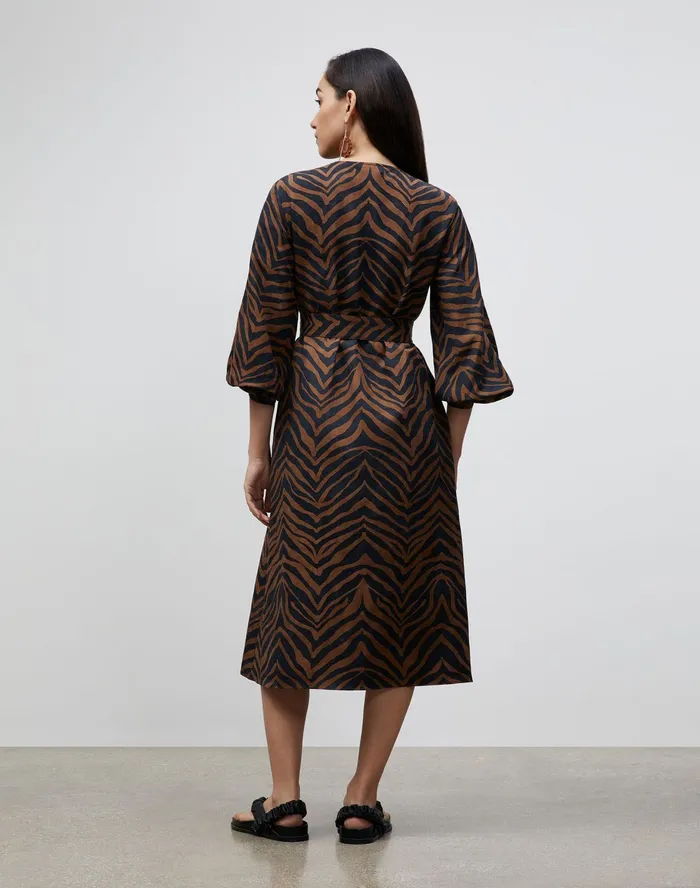 Women Lafayette 148 New York Dresses PlusSize Louisa Dress In Zevron Print Coastal Cloth Mahogany Multi