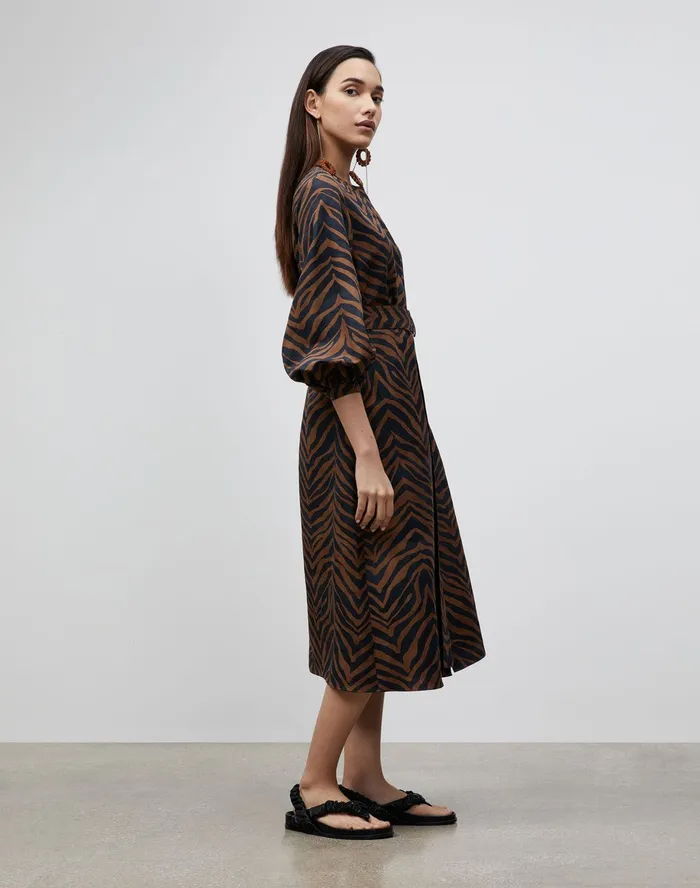Women Lafayette 148 New York Dresses PlusSize Louisa Dress In Zevron Print Coastal Cloth Mahogany Multi