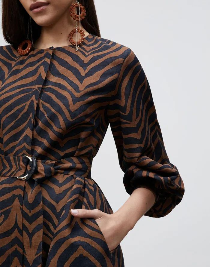 Women Lafayette 148 New York Dresses PlusSize Louisa Dress In Zevron Print Coastal Cloth Mahogany Multi