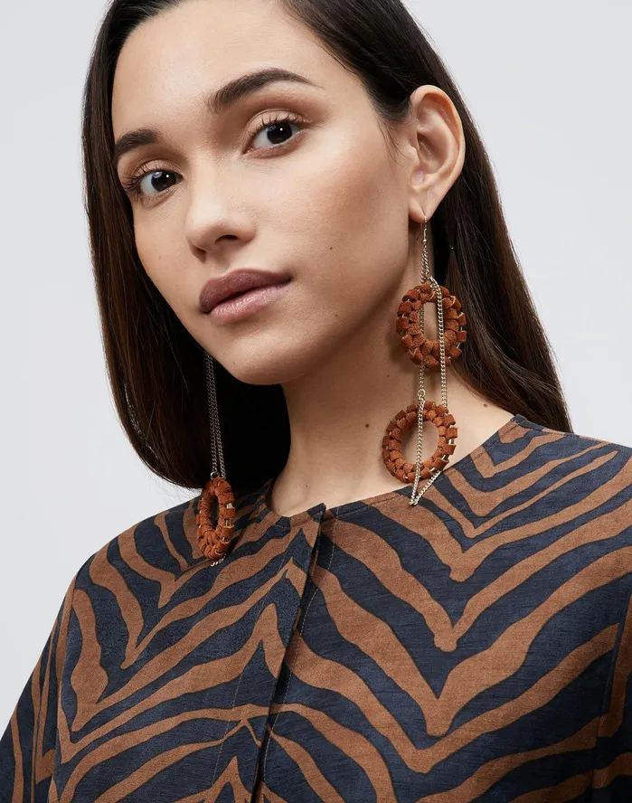 Women Lafayette 148 New York Dresses PlusSize Louisa Dress In Zevron Print Coastal Cloth Mahogany Multi