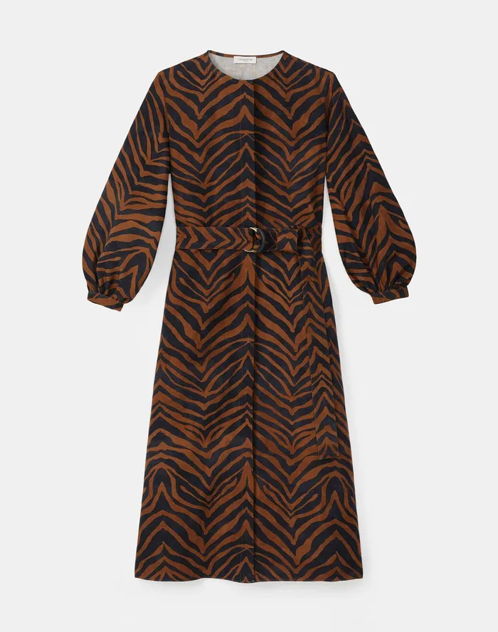 Women Lafayette 148 New York Dresses PlusSize Louisa Dress In Zevron Print Coastal Cloth Mahogany Multi