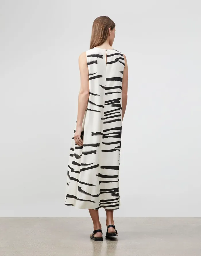 Women Lafayette 148 New York Dresses Ross Dress In Painted Zebra Stripe Print Drape Cloth Creme Fraiche Multi