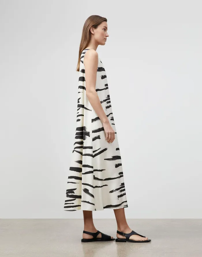 Women Lafayette 148 New York Dresses Ross Dress In Painted Zebra Stripe Print Drape Cloth Creme Fraiche Multi