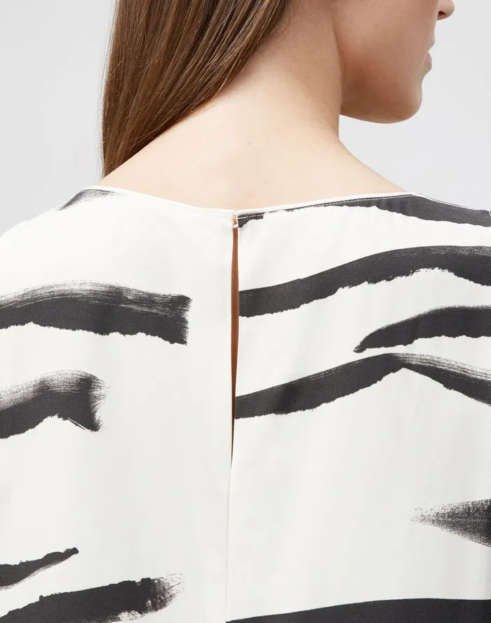 Women Lafayette 148 New York Dresses Ross Dress In Painted Zebra Stripe Print Drape Cloth Creme Fraiche Multi
