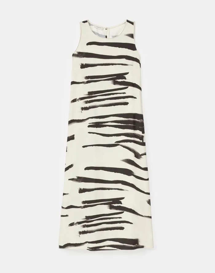 Women Lafayette 148 New York Dresses Ross Dress In Painted Zebra Stripe Print Drape Cloth Creme Fraiche Multi