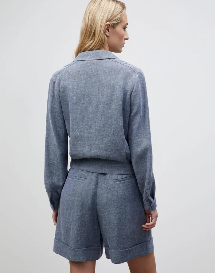 Women Lafayette 148 New York Jackets and Blazers Conall Bomber Jacket In Italian Isola Weave Bluestone Multi
